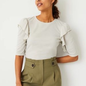 Ann Taylor Grey Ruffle Sleeve Top